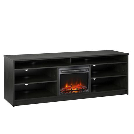Ameriwood Home Hendrix 75" TV Stand with Electric Fireplace Insert and 6 Shelves, Black Oak