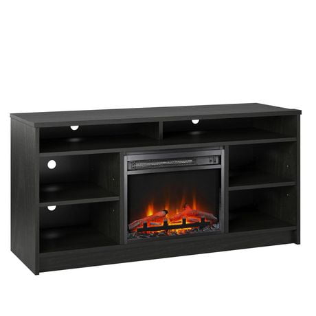 Ameriwood Home Hendrix 55" TV Stand with Electric Fireplace Insert and 6 Shelves, Black Oak