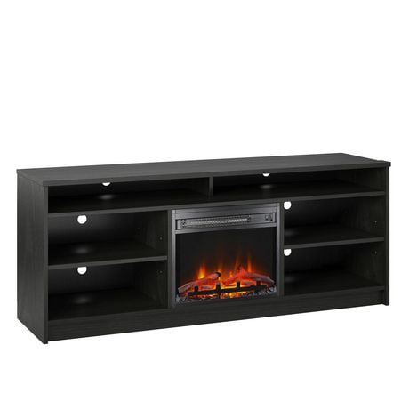Ameriwood Home Hendrix 65" TV Stand with Electric Fireplace Insert and 6 Shelves, Black Oak
