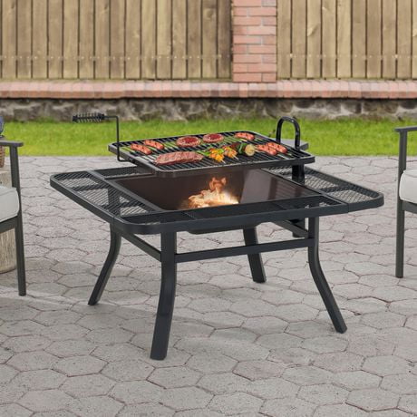 AmberCove Darius Square Firepit with Adjustable cooktop Grill