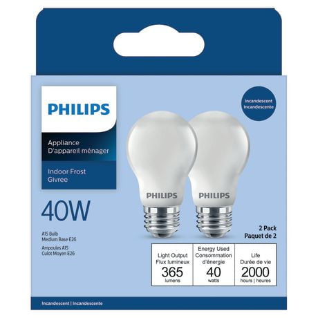 PHILIPS 40W A15 Medium Base Frosted Appliance Light Bulbs 2-Pack, 40W A15 Medium Base