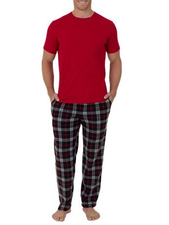 Fruit of the Loom Men's Sleep Set Crew Neck Top and Fleece Pant Red and ...