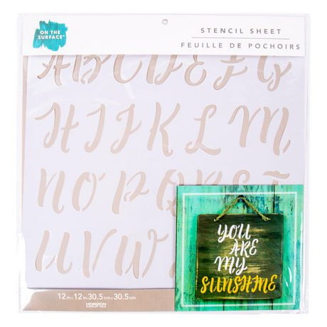 On the Surface™ Flirty Letters Stencil Sheet , 12 in. x 12 in., Includes all the letters of the alphabet