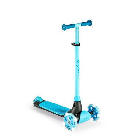 Yvolution Y Glider Kiwi Blue  Three Wheel Kick Scooter for Kids with LED Light-Up Wheels for Boys and Girls Age 3-8 Years