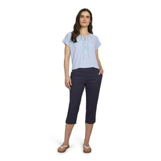 Navy Blue 100% Cotton Waffle Capri Pant, Customizable Relaxed Fit