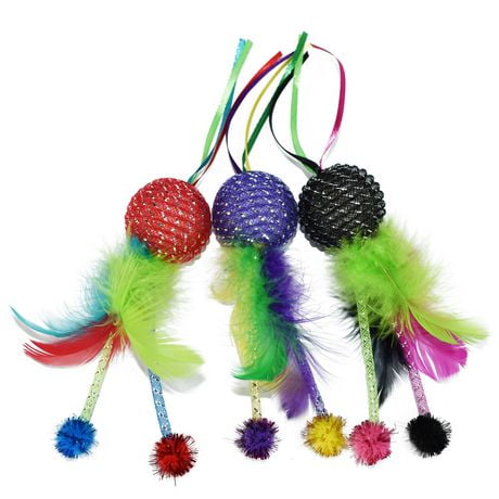 Vibrant Life Mesh Feather Ball, jouet pour chat, couleurs assorties, 1 paquet Jouet pour chat boule plumes