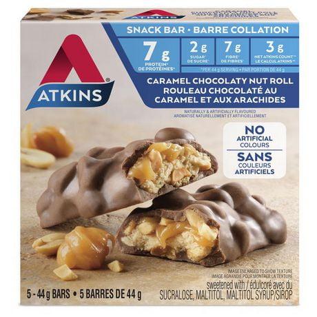 Atkins Caramel Chocolaty Nut Roll Snack Bars, 5 x 44 g Bars