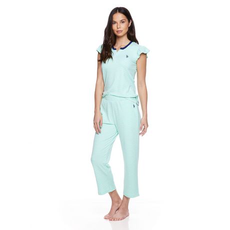 U.S. Polo Assn. Women's Pajama Short Sleeve Ribbed Knit Capri Set ...