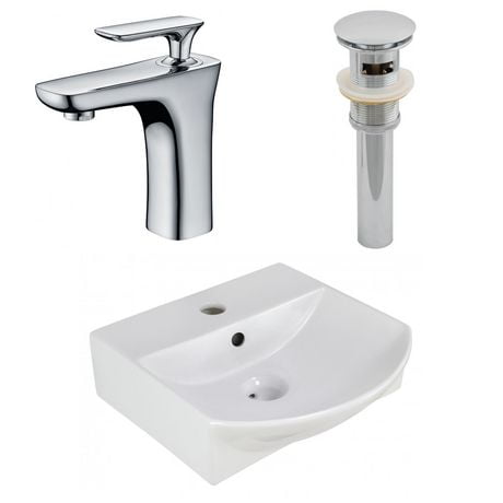 13.75-in. W Above Counter White Bathroom Vessel Sink Set For 1 Hole Center Faucet AI-26562