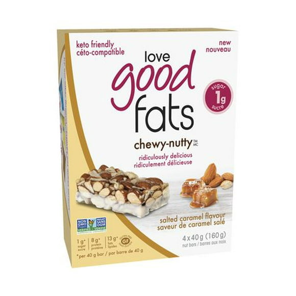 Love Good Fats Chewy-Nutty salted caramel flavour bar, 4 x 40g (160g)