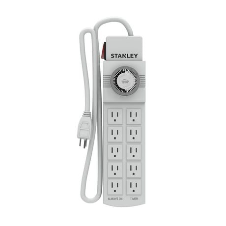 Stanley TimeIt 10-Outlet Powerstrip with Daily Mechanical Timer, Colour: White