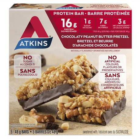 Barre protéinée bretzel et beurre d'arachides chocolatés Atkins 5 barres de 48 g