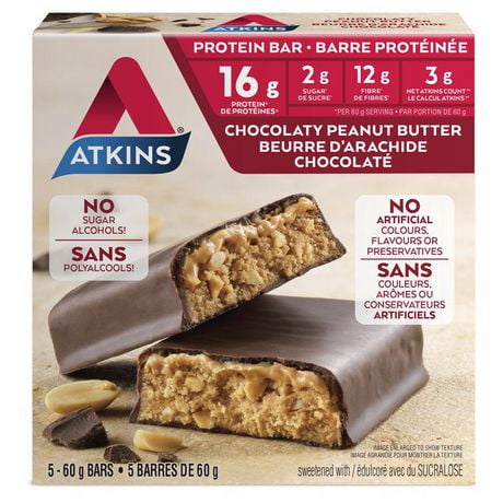 Barre protéinée beurre d’arachide chocolaté Atkins 5 barres de 60 g