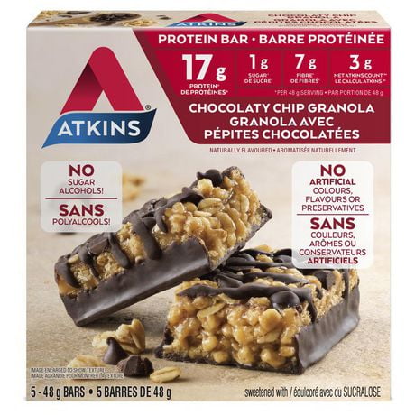Barre protéinée granola avec pépites chocolatées Atkins 5 barres de 48 g