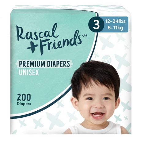 Couches de qualité Rascal + Friends − Super emballage économique Unisexe, tailles&nbsp;3-7, 120-200&nbsp;ct