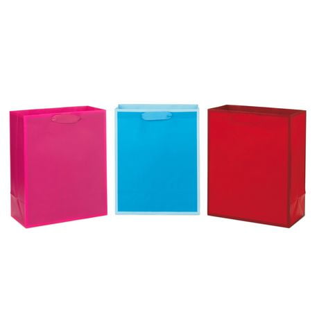 Hallmark 13" Large Solid colour Gift Bags - Pack of 3 (Red, Blue, Hot Pink) for Birthdays, Baby Showers, Holidays and More