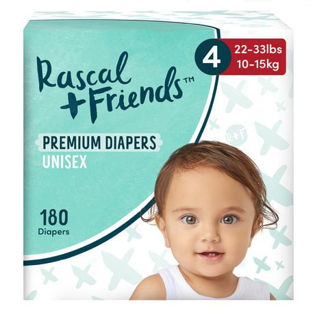 Rascal + Friends Premium Diapers -  Super Value Pack, Unisex, Size 3-7, 120-200 count