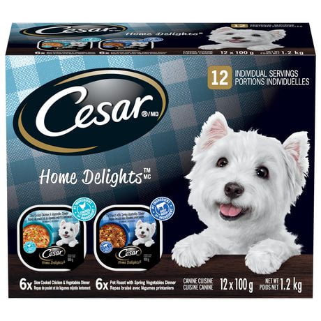 Cesar Home Delights Pot Roast with Spring Vegetables Dinner, Chicken & Vegetable Variety Pack Soft Wet Dog Food, 12x100g