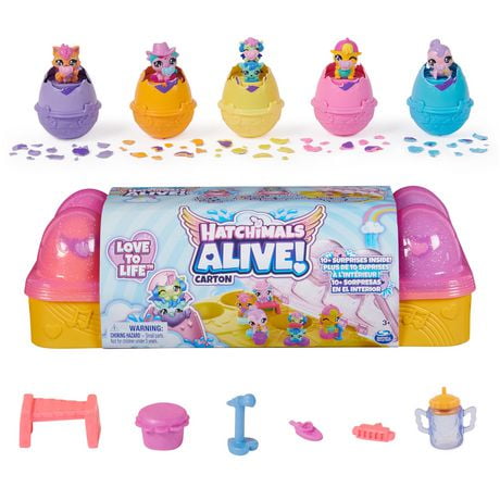 Hatchimals Alive, Boîte d'œufs rose et jaune, jouet avec 6 mini figurines dans des œufs qui éclosent tout seuls, 11 accessoires, jouets pour filles et garçons, à partir de 3 ans