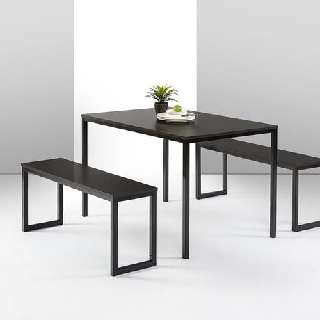 Zinus Louis Modern Studio Collection Soho Dining Table with Two Benches in Black / 3 Piece Set / Easy Assembly / Tools Included, 1 Yr Warranty
