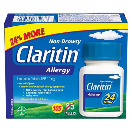 Claritin Allergies, soulagement sans somnolence durant 24 heures, 10 mg, prime 85+20 comprimés