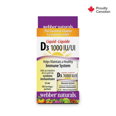 Webber Naturals Vitamine D3 Liquide, 1000 UI 25 mL liquide