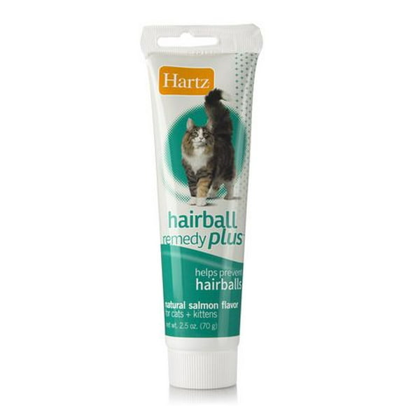 Hartz Hairball Remedy Plus Paste for Cats, with natural salmon Contient des huiles Omega 3-6-9 et de la vitamine E pour aider a soutenir la peau et un pelage sains