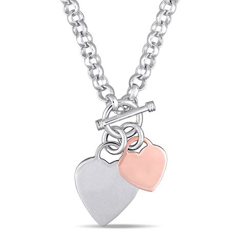 Asteria Two-Tone Sterling Silver Heart Charm Link Necklace, 18"