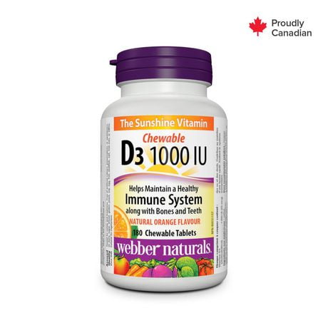 Webber Naturals® Vitamin D3 Chewable Orange Flavour, 1000 IU, 180 chewable tablets