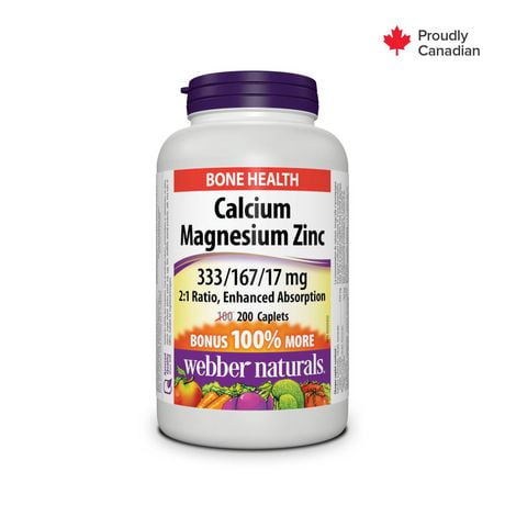 Webber Naturals® Calcium Magnesium  Zinc, 333/167/17 mg, 200 Caplets, BONUS! 100% More