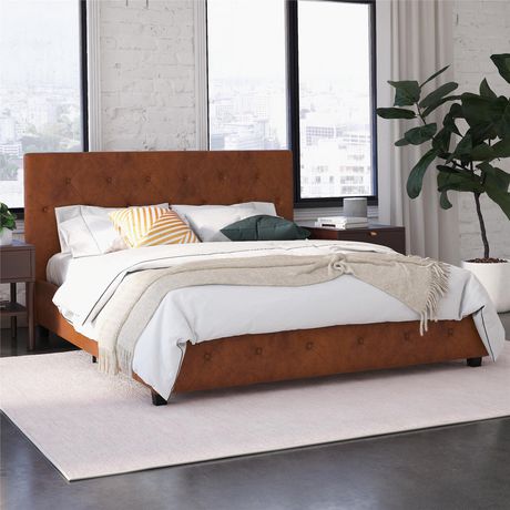 DHP Dakota Upholstered Platform Bed, Queen, Camel Faux Leather ...