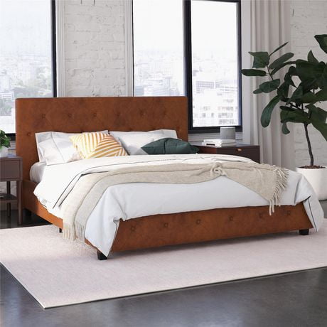 DHP Dakota Upholstered Platform Bed, Queen, Camel Faux Leather
