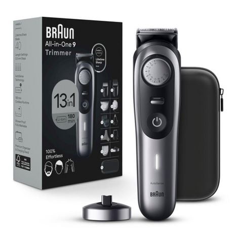 Braun All-In-One Style Kit Series 9 9440, 13-in-1 Trimmer for Men with Beard Trimmer, Body Trimmer for Manscaping, Hair Clippers & More, Braun’s Sharpest Blade, 40 Length Settings, Rechargeable 180-minute Battery Cordless Runtime and 100% Waterproof