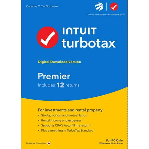 Intuit TurboTax Premier 2023 - 12 Retours - Bilingue - Windows - Cd/téléchargement