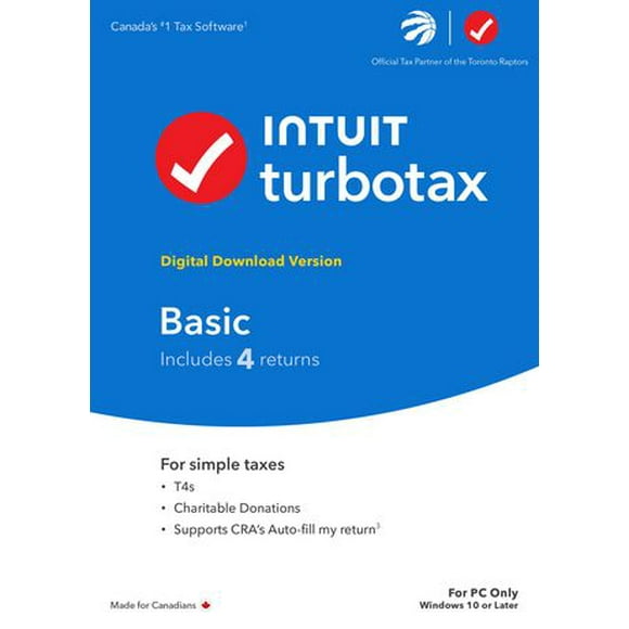 Intuit TurboTax Basic 2023 - 4 Retours - Bilingue - Windows - Cd/téléchargement