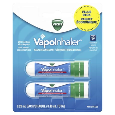 Vicks VapoInhaler Nasal Decongestant Inhaler, Menthol Scent each