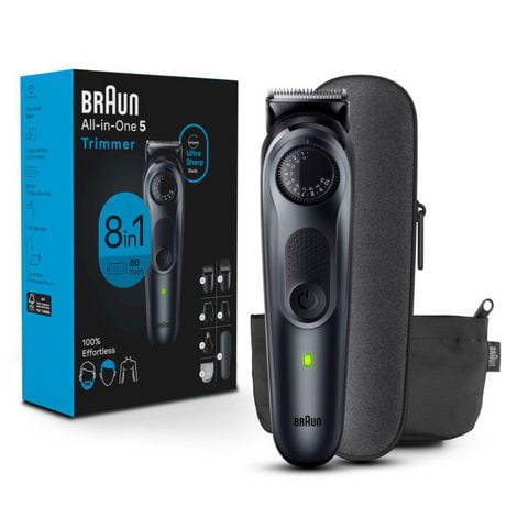 Braun All-In-One Style Kit Series 5 5471, 8-in-1 Trimmer for Men with Beard Trimmer, Body Trimmer for Manscaping, Hair Clippers & More, Ultra-Sharp Blade, 40 Length Settings, Rechargeable 80-minute Battery Cordless Runtime and 100% Waterproof, 1 CT