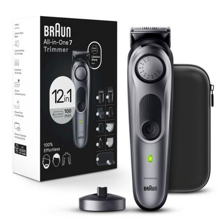 Braun All-In-One Style Kit Series 7 7440, 12-in-1 Trimmer for Men with Beard Trimmer, Body Trimmer for Manscaping, Hair Clippers & More, Braun’s Sharpest Blade, 40 Length Settings, Rechargeable 100-minute Battery Cordless Runtime and 100% Waterproof