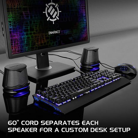 Enhance Sb2 Computer Speakers With Blue, Led Desktop Computer Setup Connection