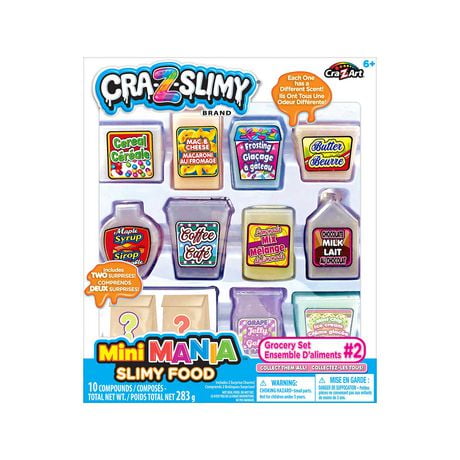 Cra-Z-Art Cra-Z-Slimy Mini Mania Slimy Food Grocery Set 2, Scented Slime for Kids, Collectable, Ages 6 and up