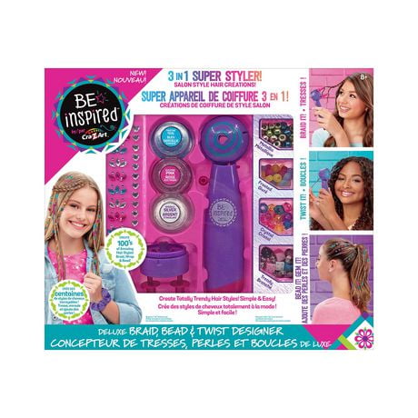 Cra-Z-Art Be Inspired 3-in-1 Deluxe Braid, Bead & Twist Hair Designer Salon, Hair Crafts for Girls, Ages 8 and up