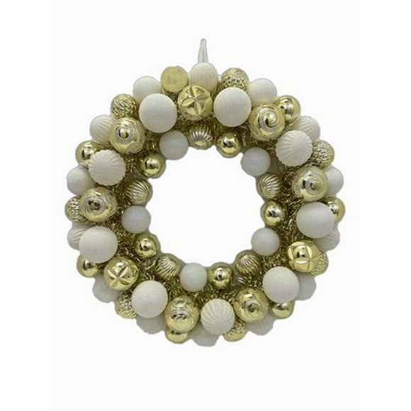 Holiday Time 20 inch, Gold and White, Shatterproof Wreath