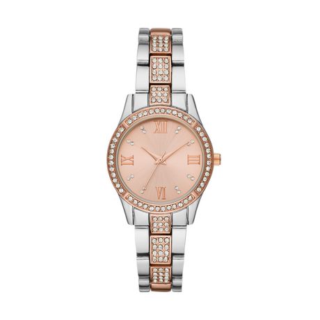 Women's Fashion Rose Gold And Silver Watch with Glitz Details | Walmart ...