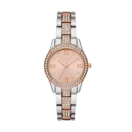 Women's Fashion Rose Gold And Silver Watch with Glitz Details | Walmart ...