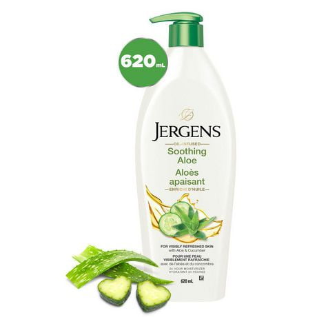 Jergens Soothing Aloe, Oil-Infused Moisturizer & Body Lotion for Dry Skin, 620mL