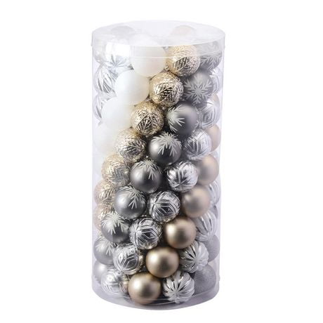 Holiday Time 100 Count Shatterproof Ornaments-gray/gold/silver/white ...