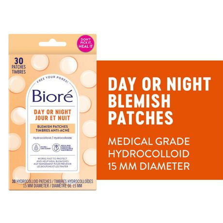 Bioré Day or Night Pimple Patches, Hydrocolloid Patches to Cover & Reduce Blemishes | Dye Free, 30 CT