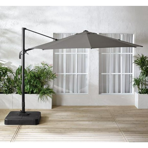 hometrends 11 ft. Round Offset Umbrella with LED Lights & Base, Weather-resistant fabric