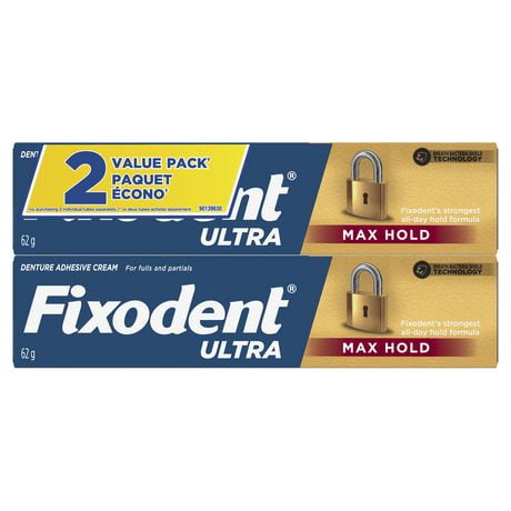 Fixodent Ultra Max Hold Secure Denture Adhesive, 62g, Pack of 2