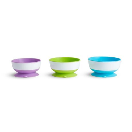 Munchkin Stay Put Suction Bowl, Includes Strong Suction Base and Quick-Release Tabs, Microwave Safe and BPA-Free, 3 Pack, Suction Bowls